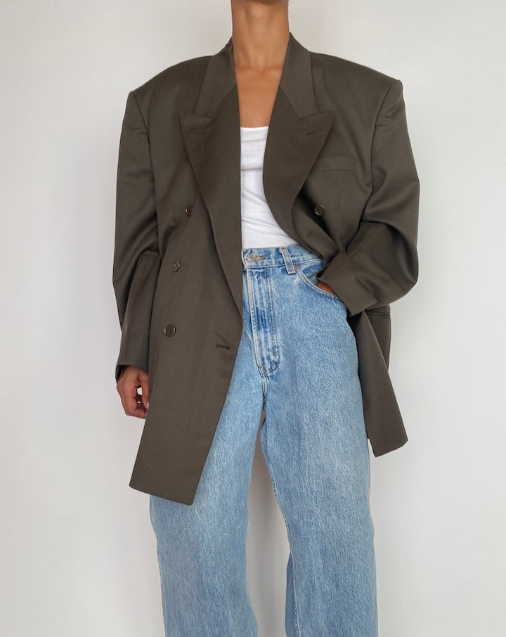 VINTAGE DARK GREEN DOUBLE BREASTED BLAZER 2964