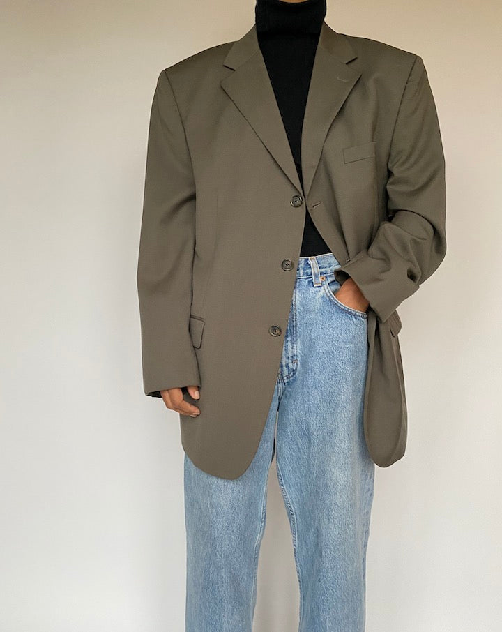 VINTAGE OVERSIZED DARK GREEN WOOL BLAZER 1605