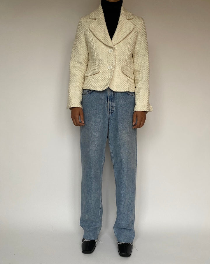VINTAGE FITTED CREAM TWEED BLAZER 1608