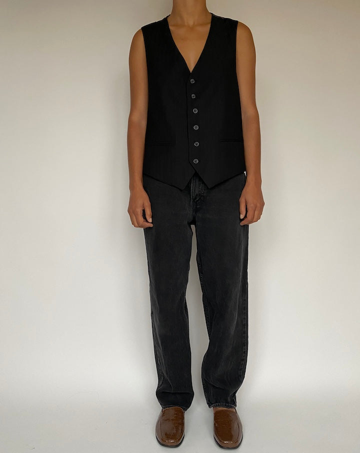 VINTAGE BLACK STRIPED VEST 1609