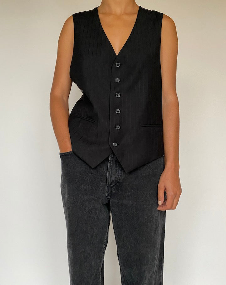 VINTAGE BLACK STRIPED VEST 1609