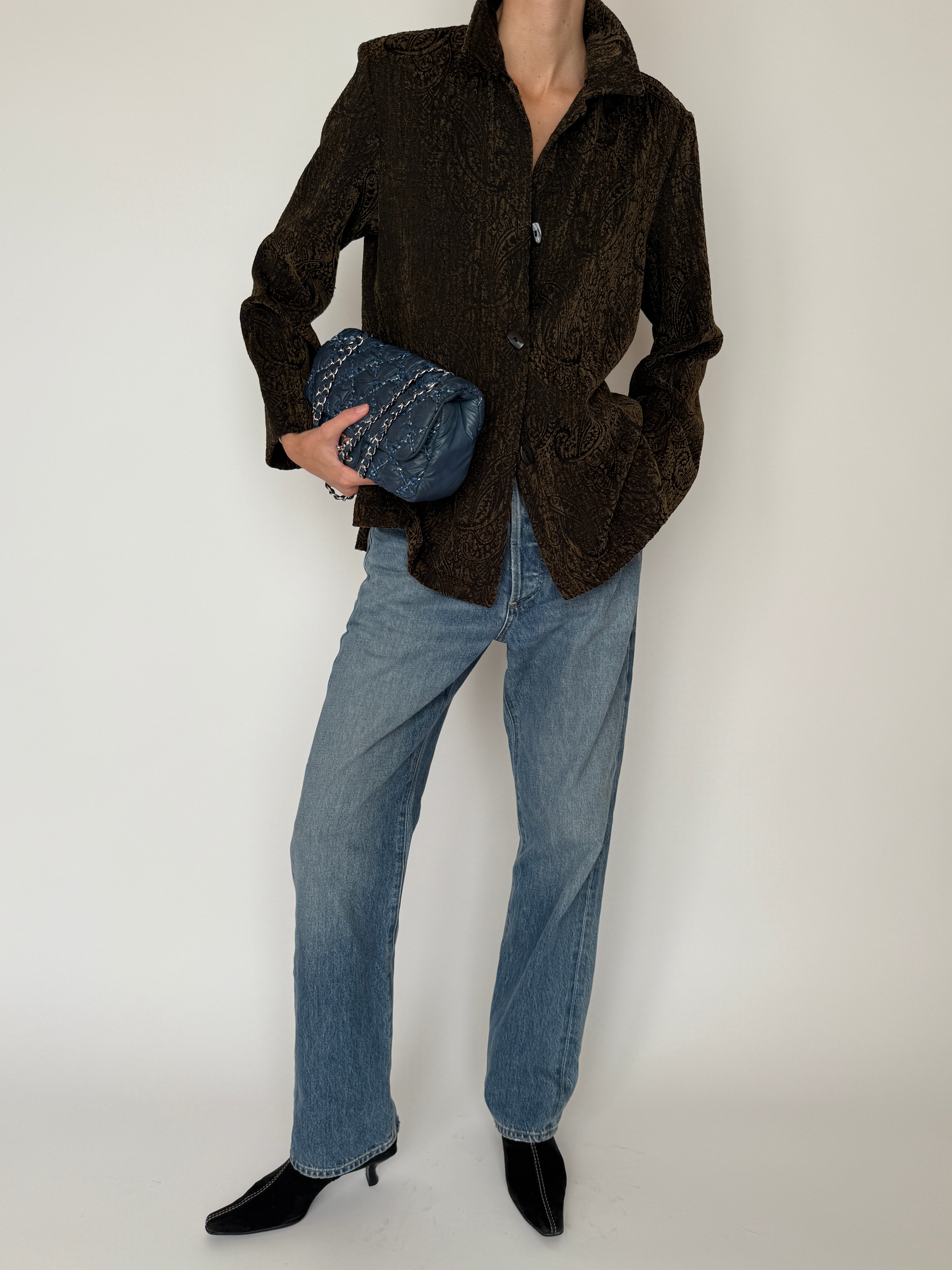 Vintage Textured Paisley Jacket Green & Black 6635