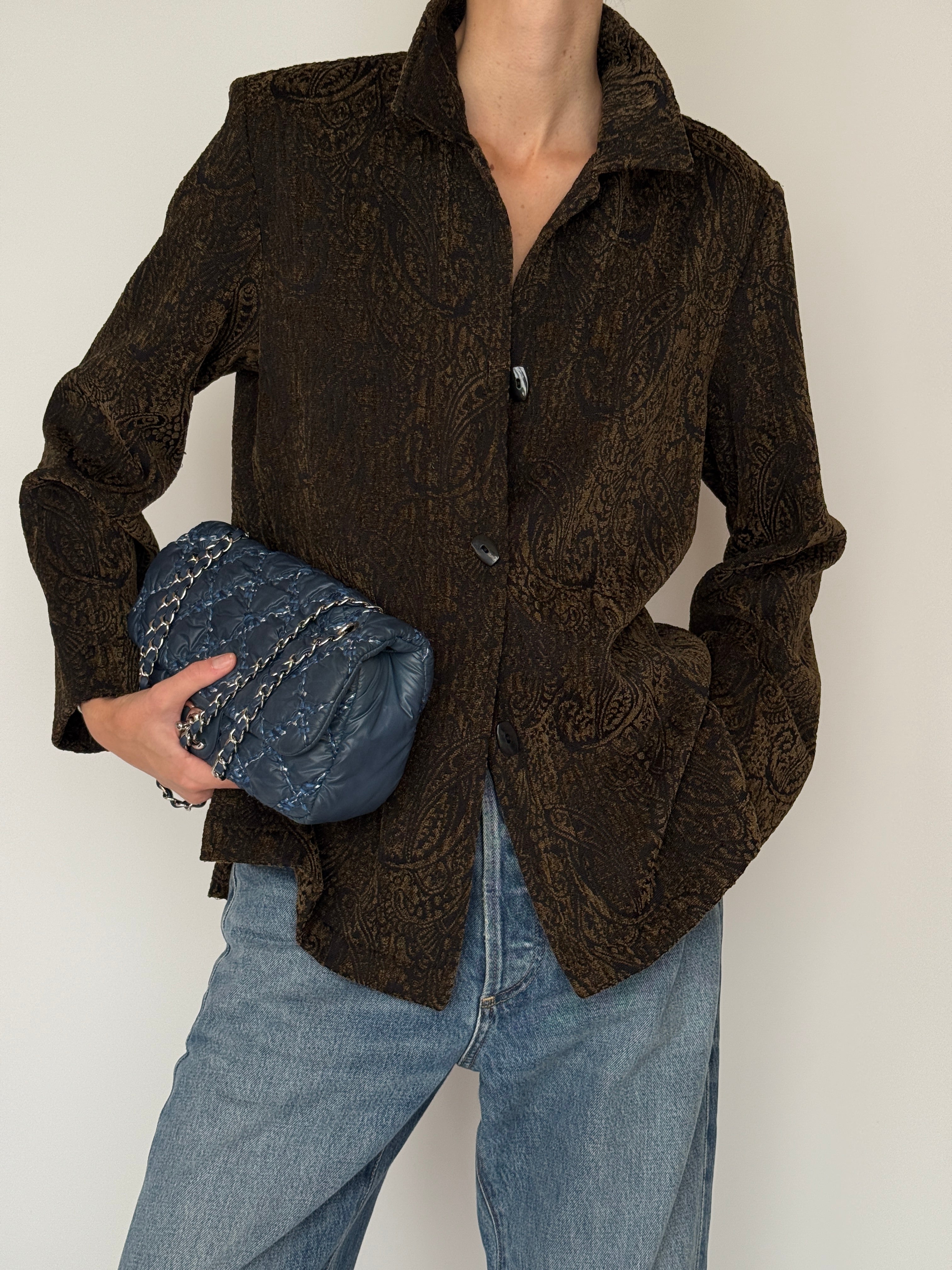 Vintage Textured Paisley Jacket Green & Black 6635