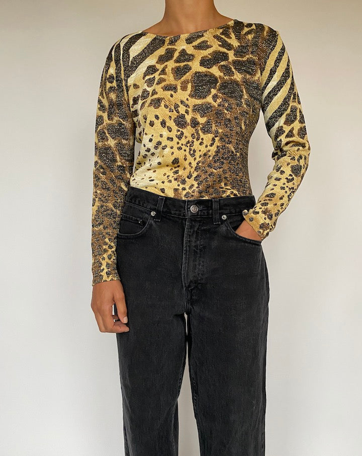 VINTAGE ANIMAL PRINTED LONG SLEEVE TOP 1611
