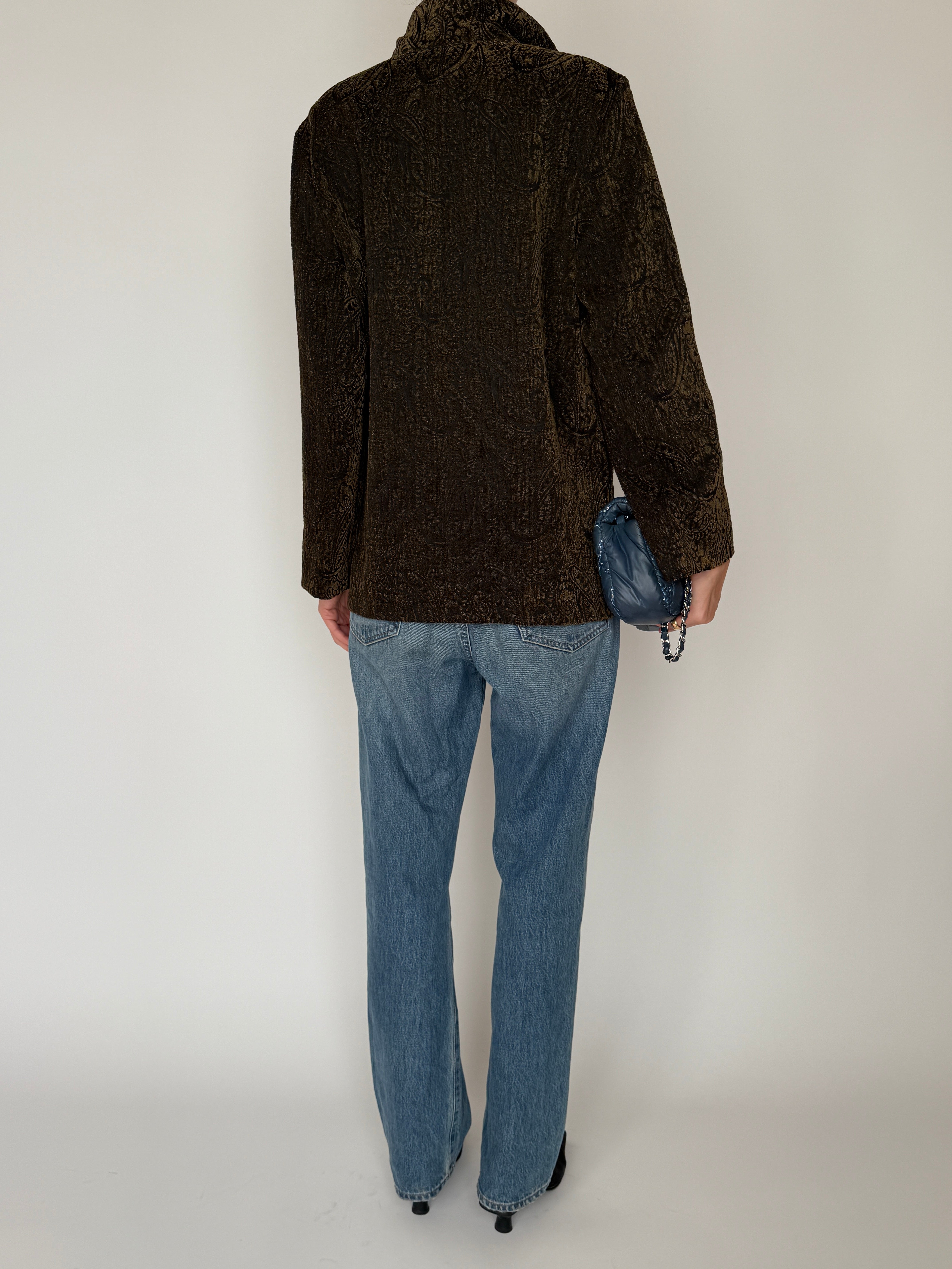 Vintage Textured Paisley Jacket Green & Black 6635