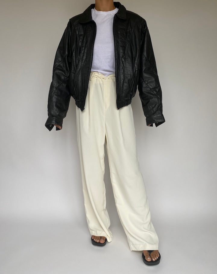 VINTAGE BOXY BLACK LEATHER JACKET 1046