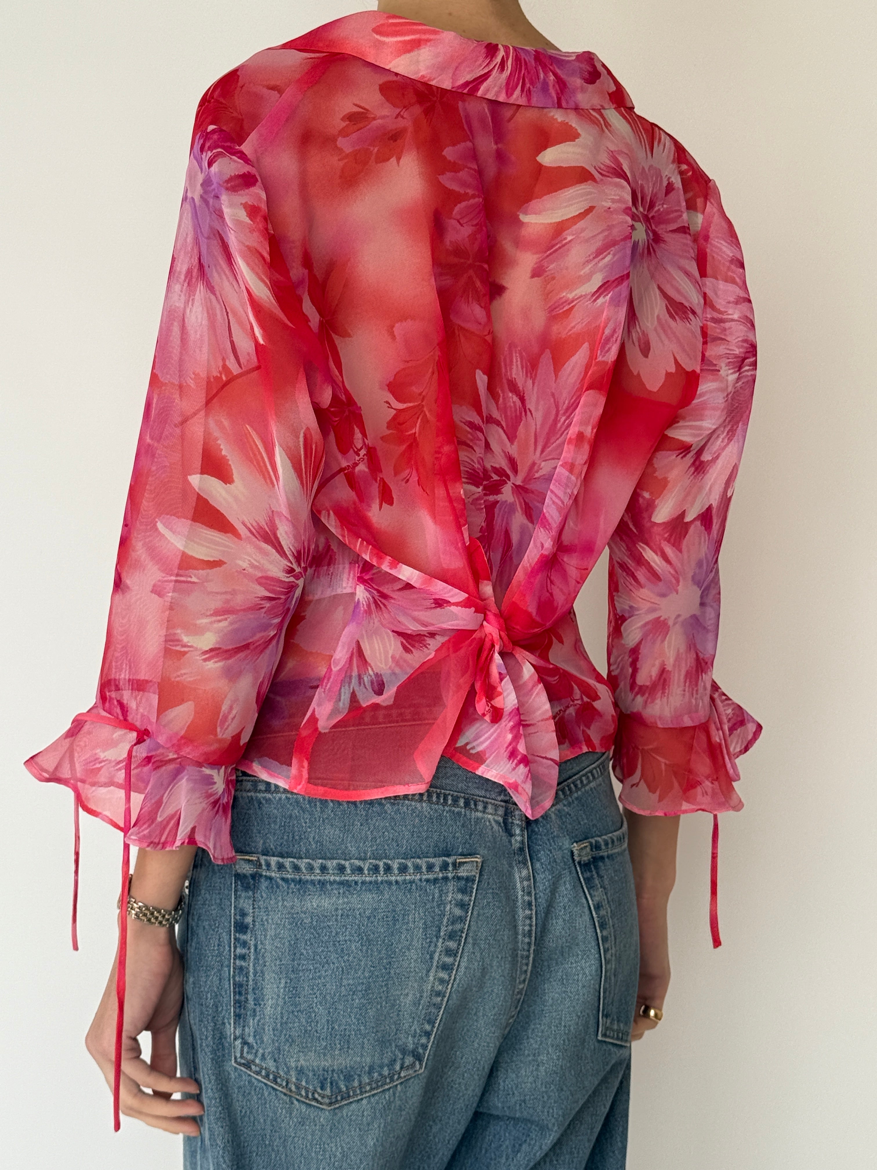 Vintage sheer floral blouse back view