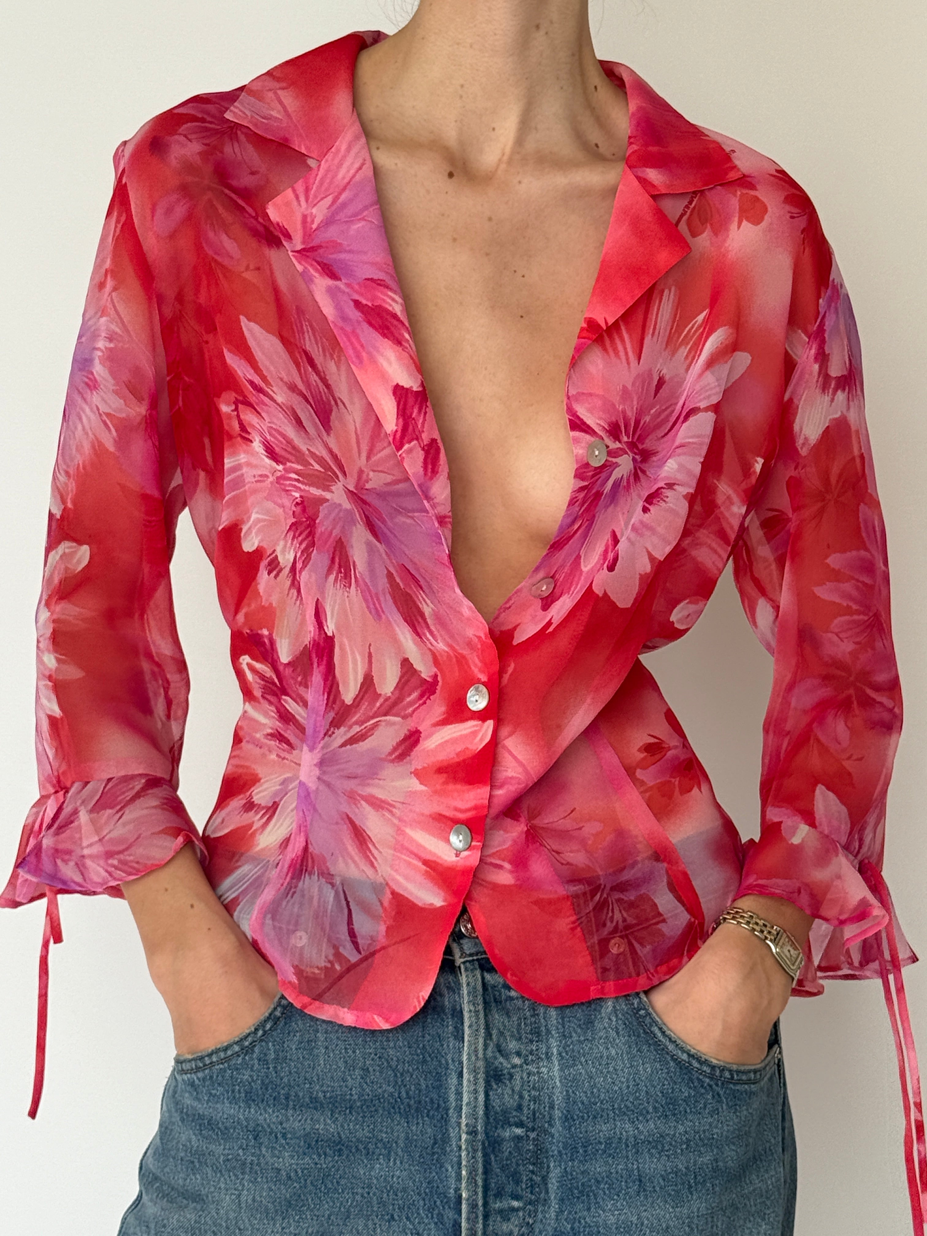 Vintage sheer floral blouse front view
