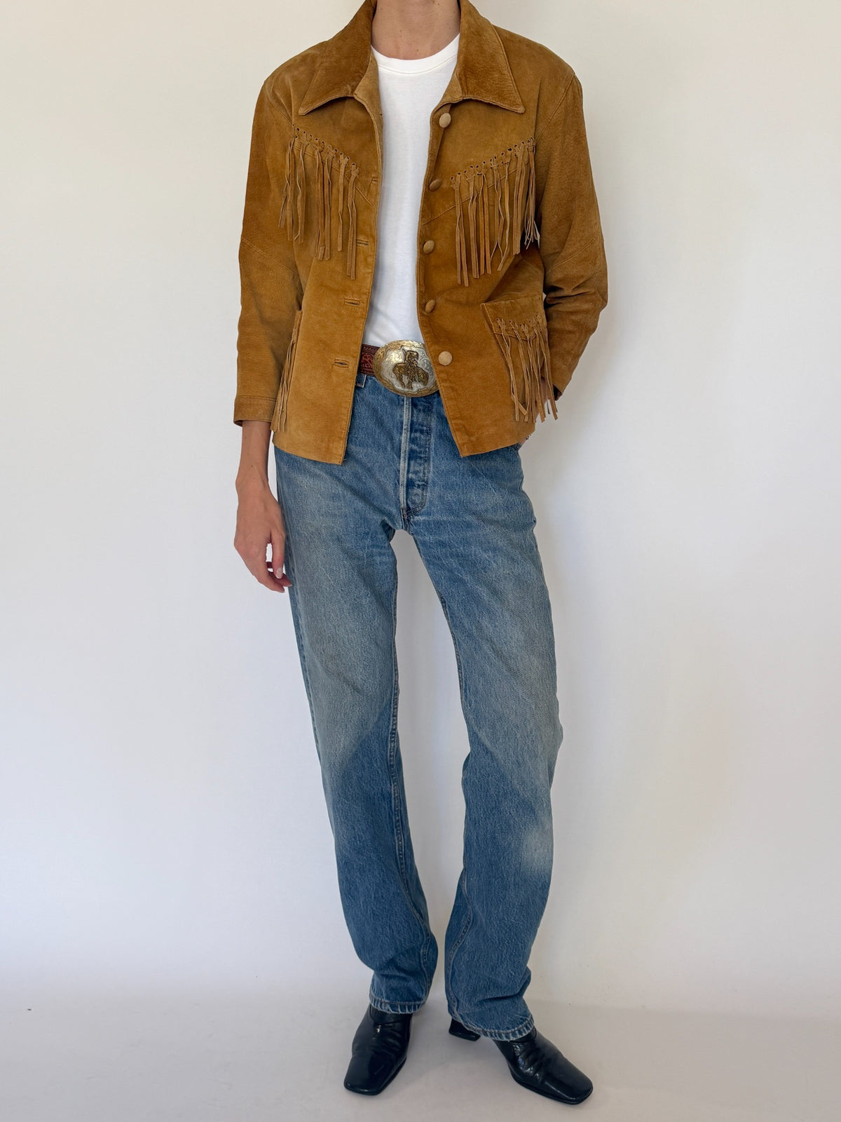 Vintage tan suede fringe jacket 8376