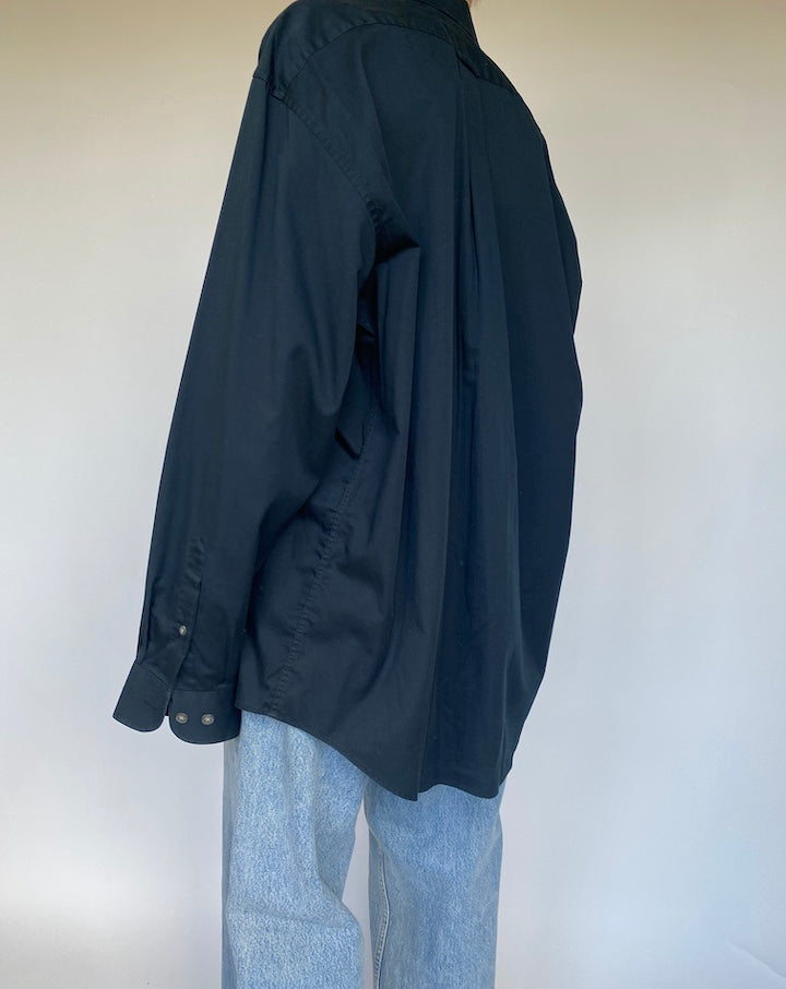 VINTAGE OVERSIZED BLACK BUTTON DOWN LONG SLEEVE SHIRT 3478