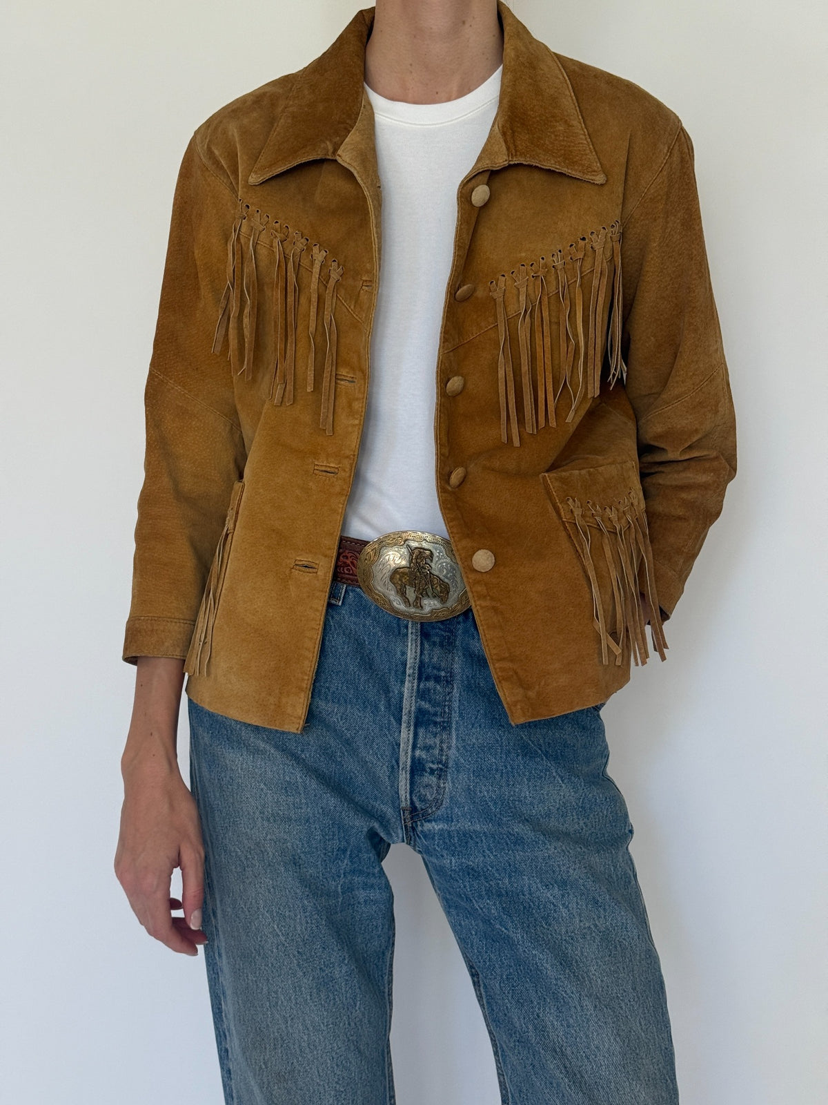 Vintage tan suede fringe jacket 8376