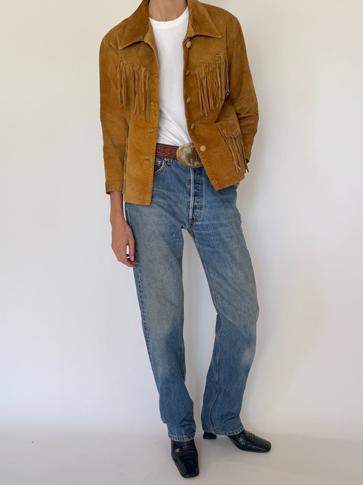 Vintage tan suede fringe jacket 8376