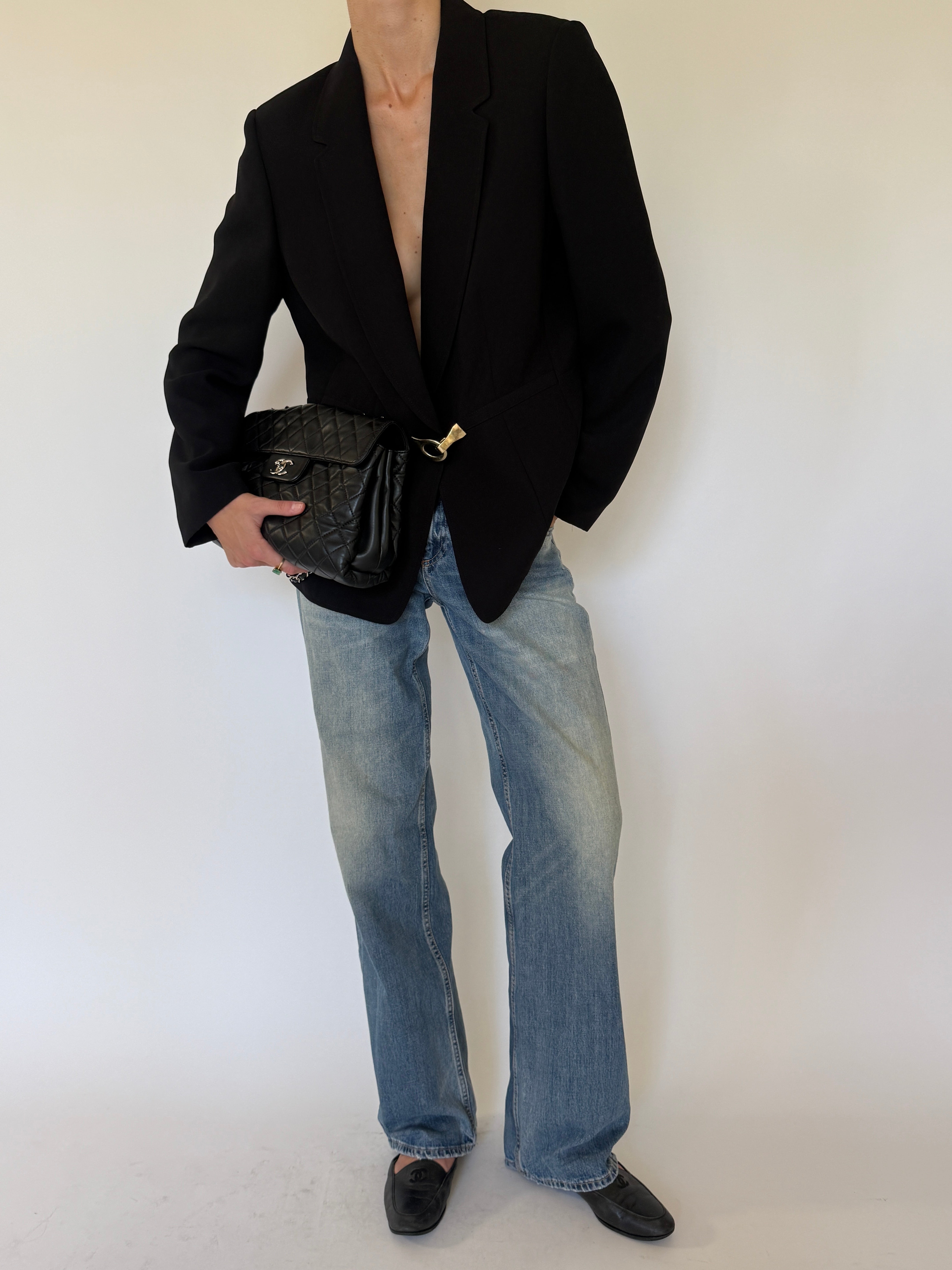 Vintage black Western-inspired blazer front view