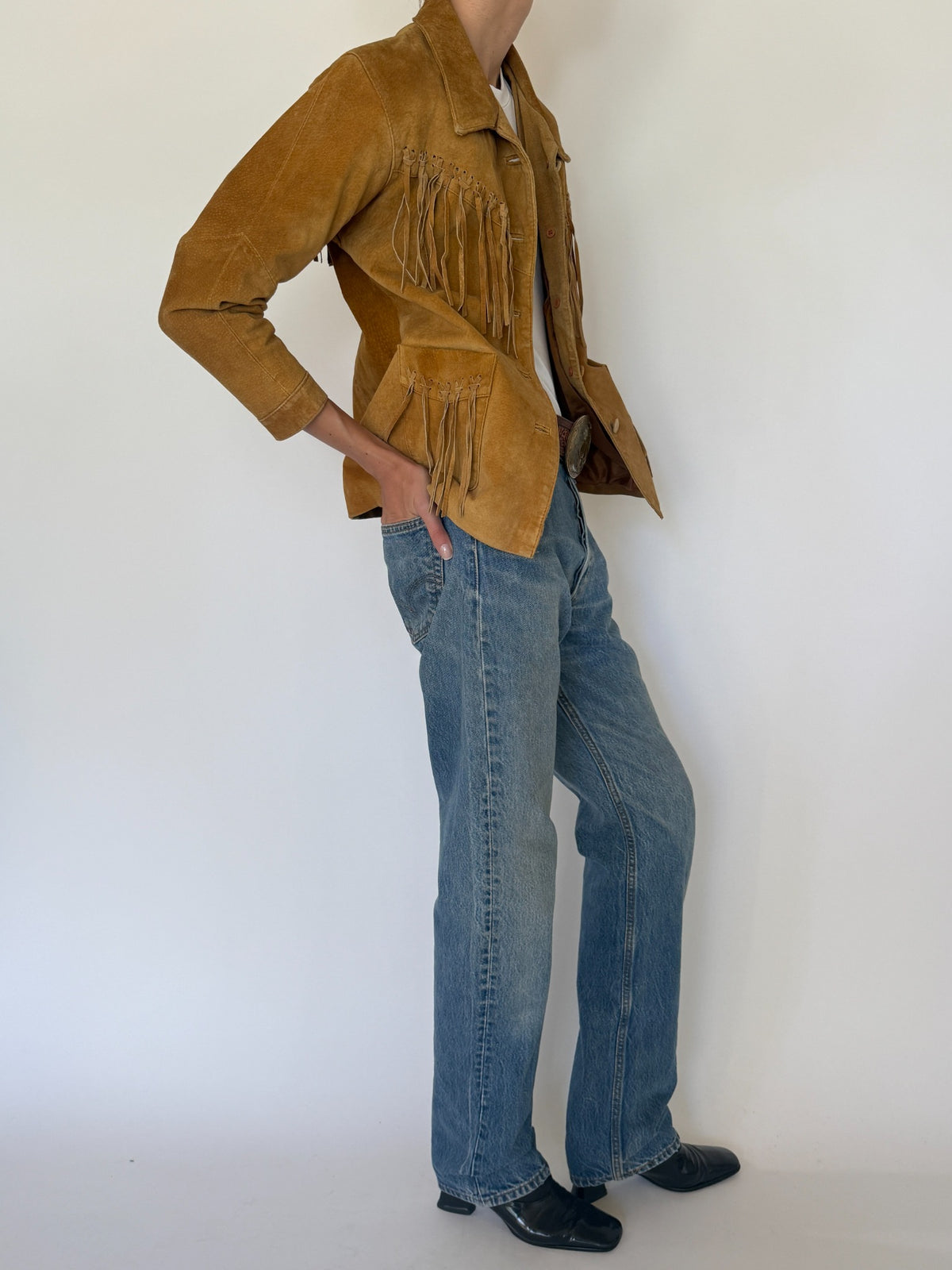 Vintage tan suede fringe jacket 8376