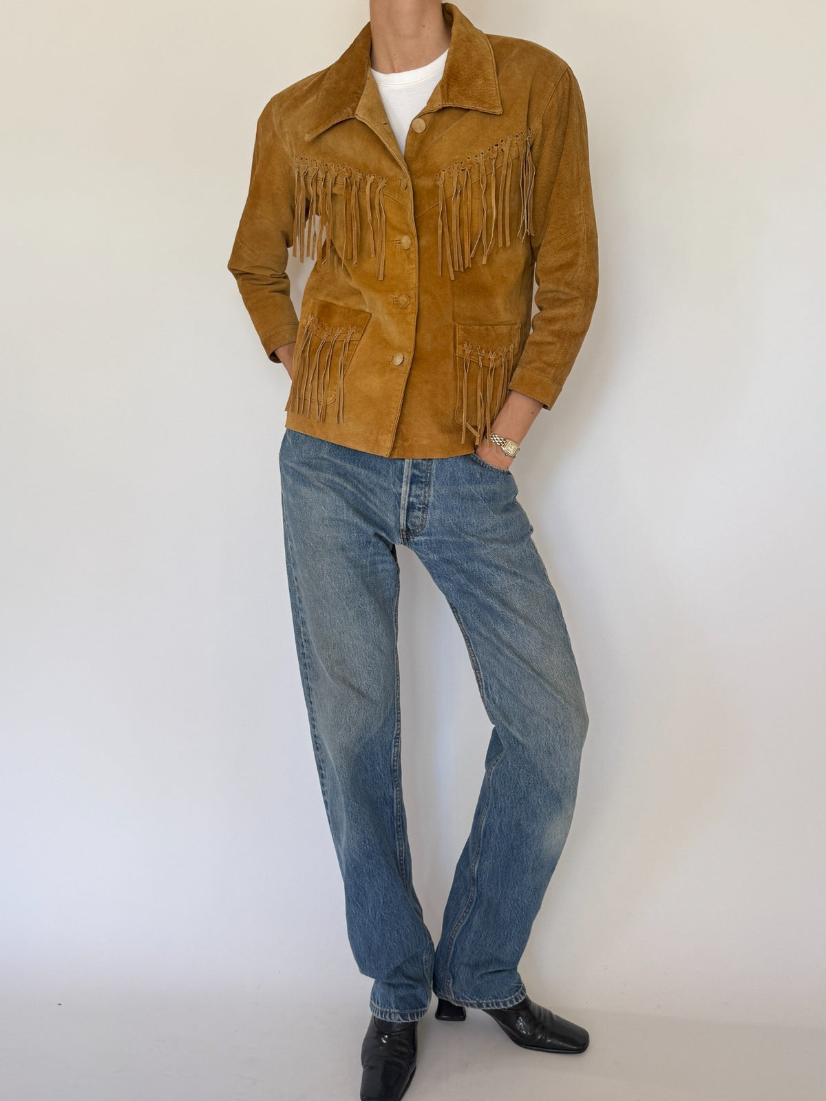 Vintage tan suede fringe jacket 8376