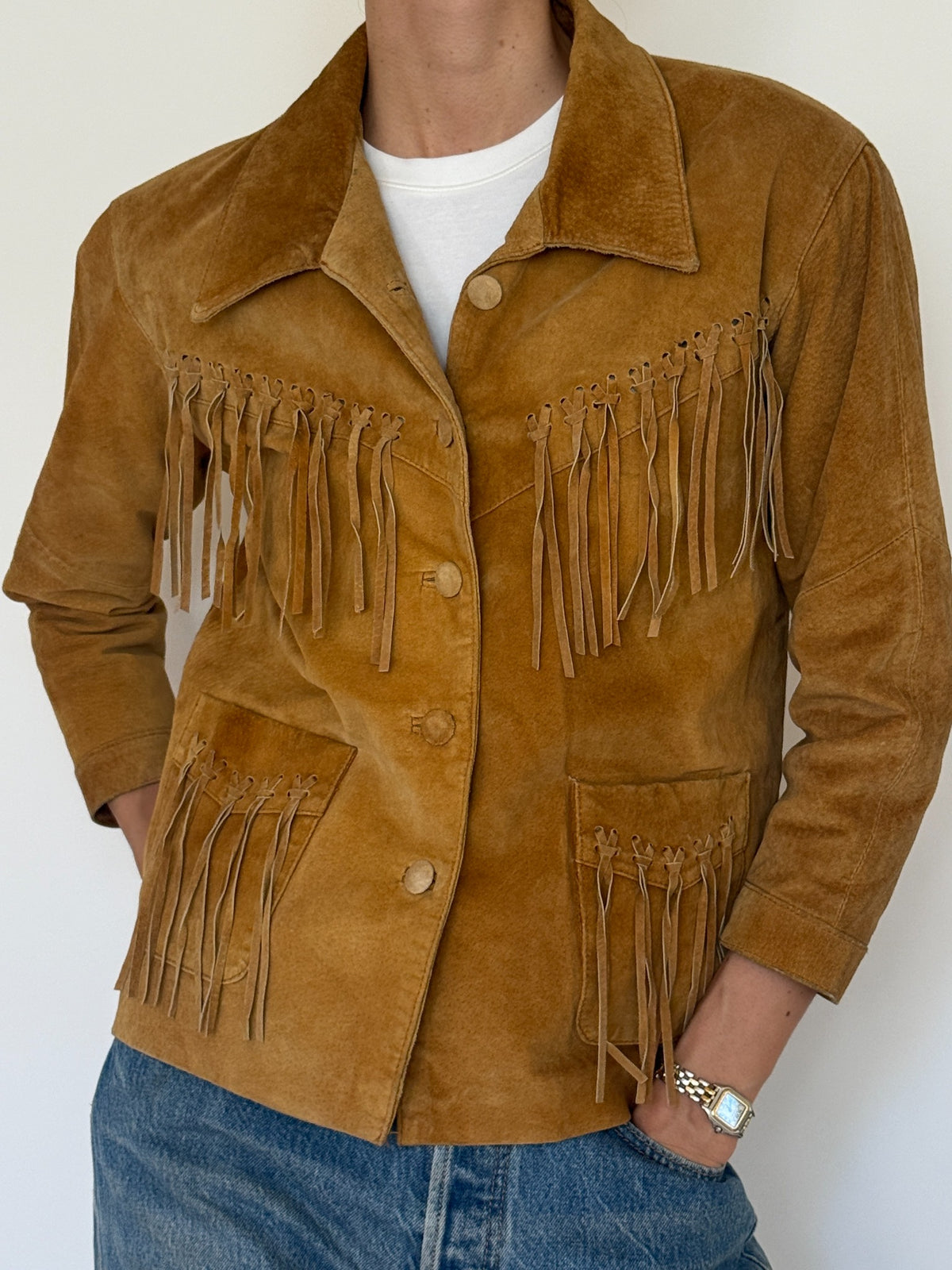Vintage tan suede fringe jacket 8376
