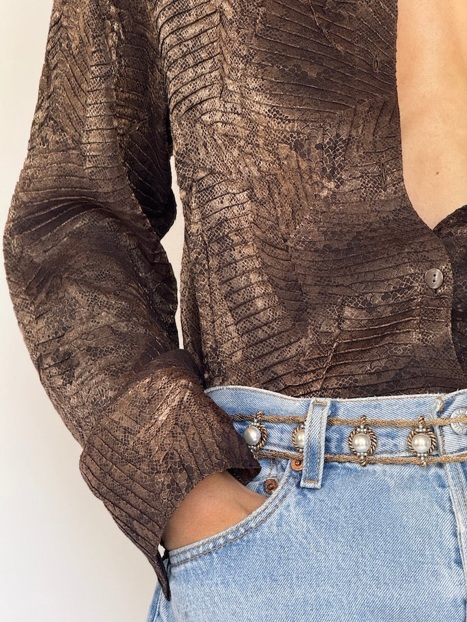 Vintage Snake-Textured blouse brown 6452