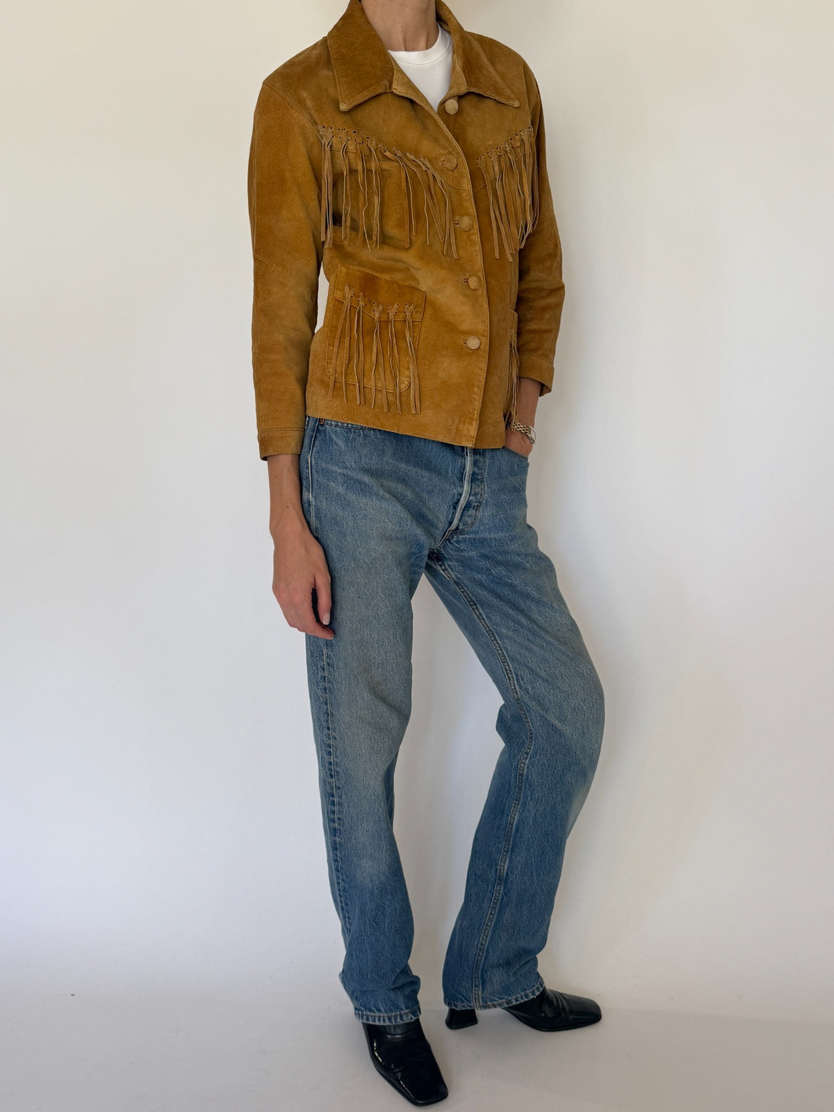 Vintage tan suede fringe jacket 8376