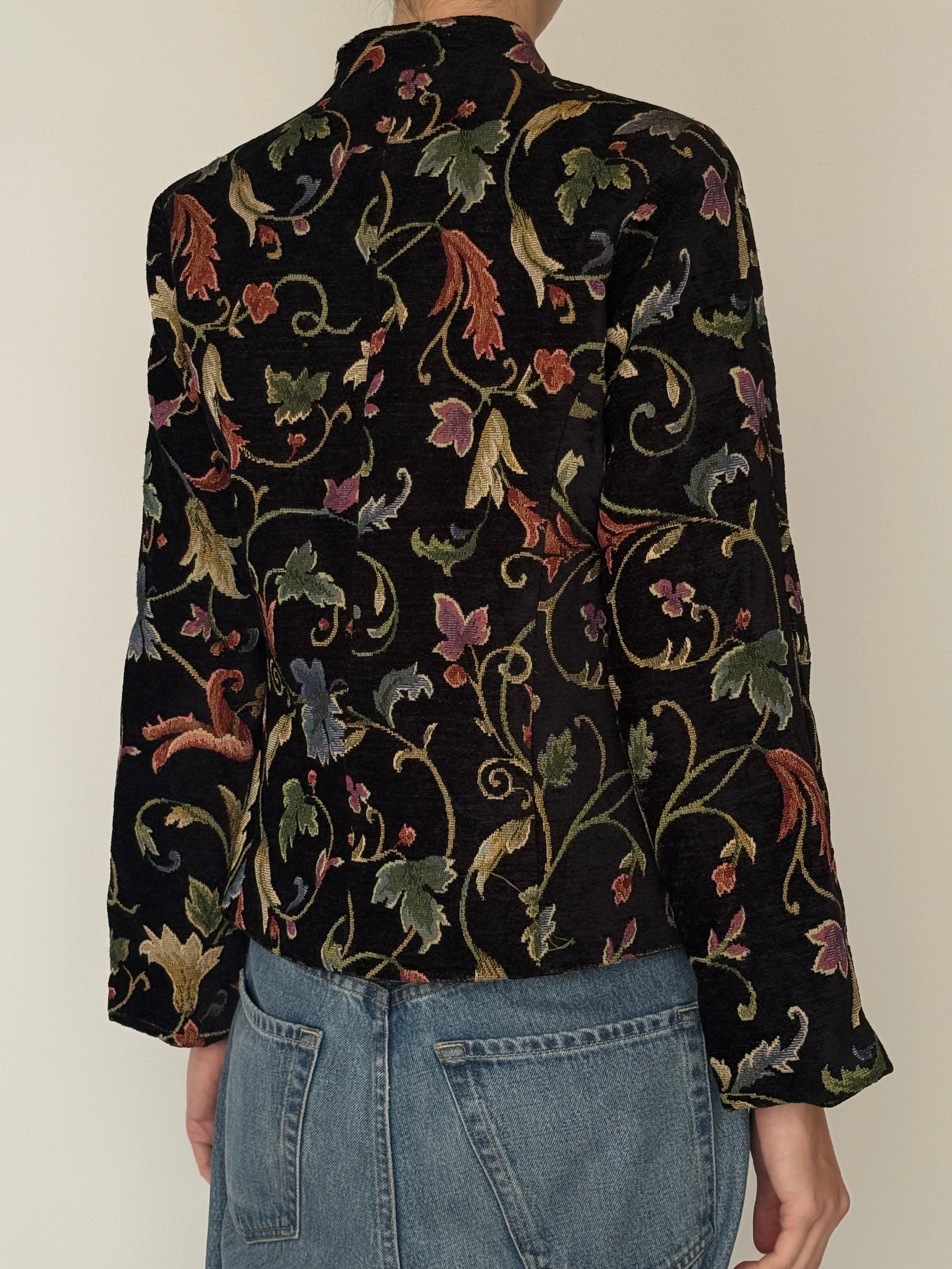 Vintage jacquard floral jacket black back view
