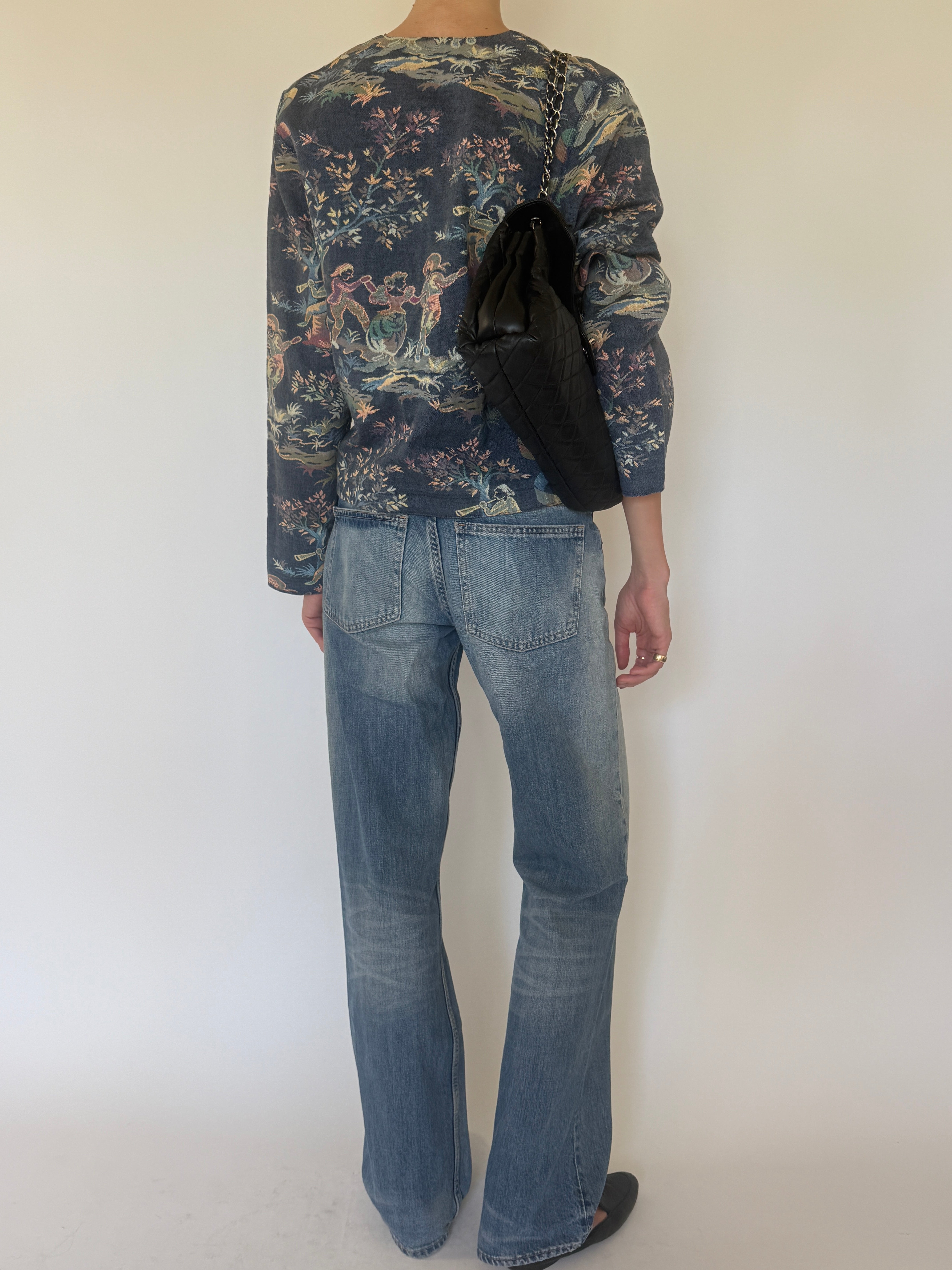 Vintage blue tapestry jacket back view