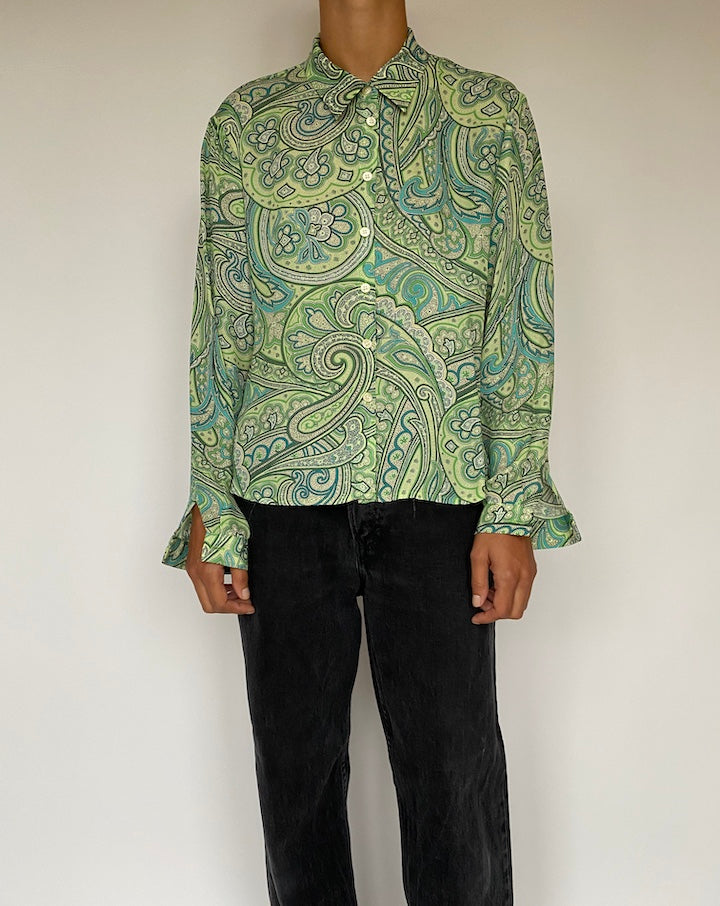 VINTAGE GREEN PAISLEY BLOUSE 1619