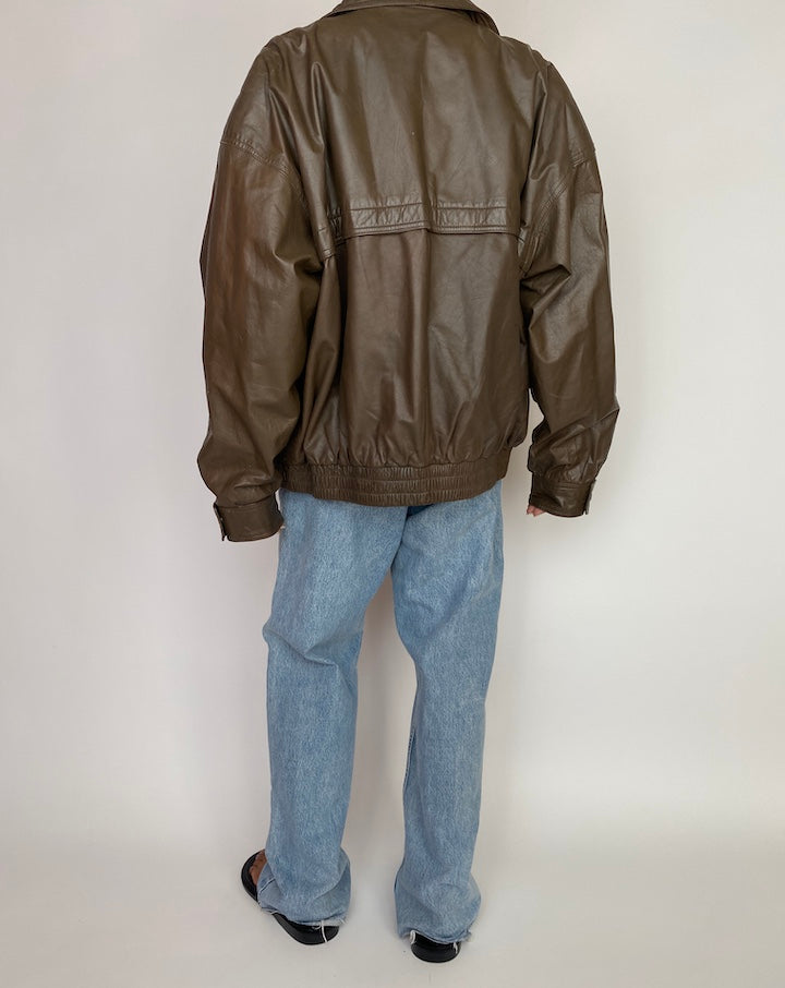 VINTAGE OVERSIZED BOXY BROWN LEATHER JACKET 2974