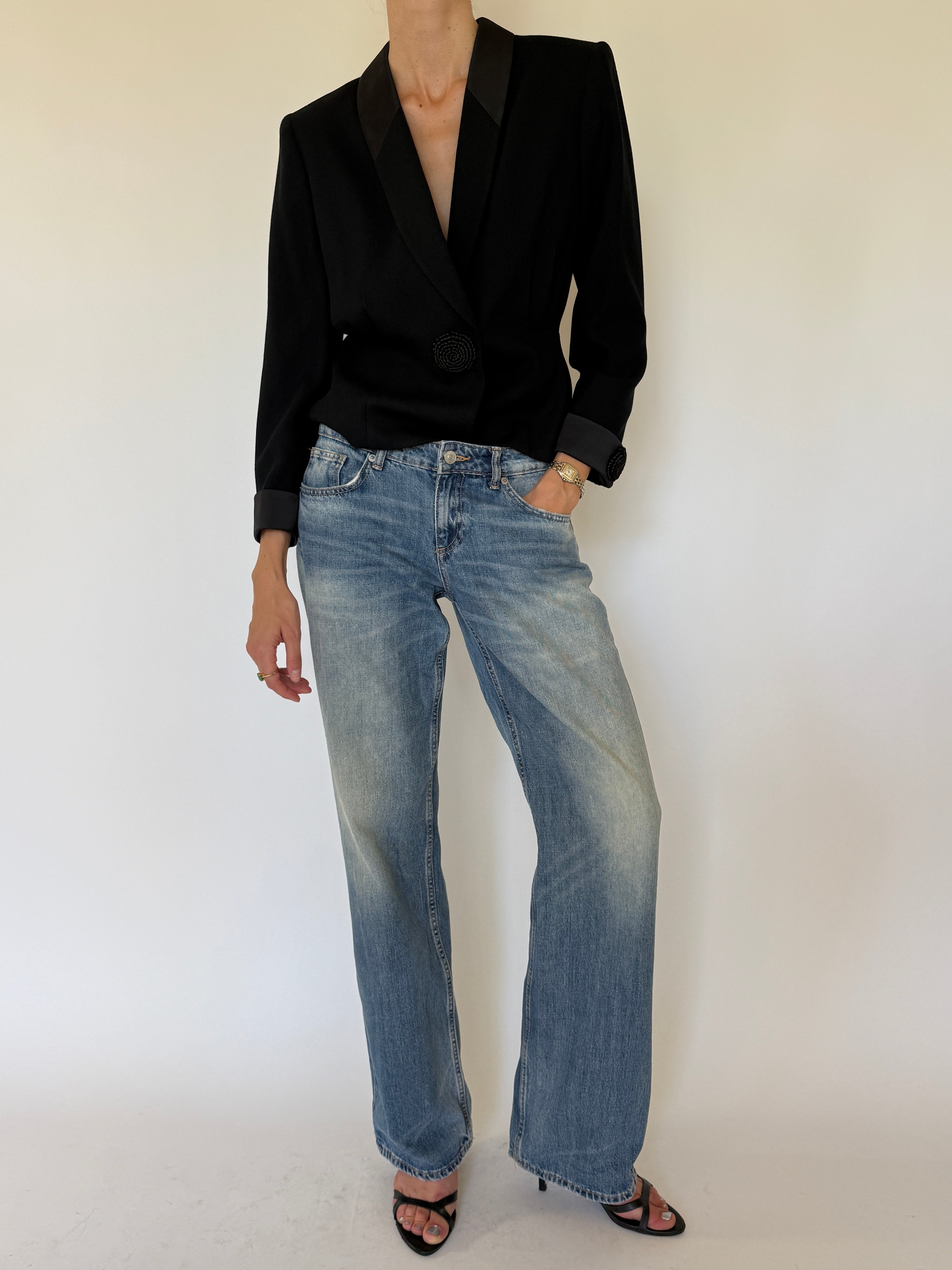 Vintage black evening blazer front view