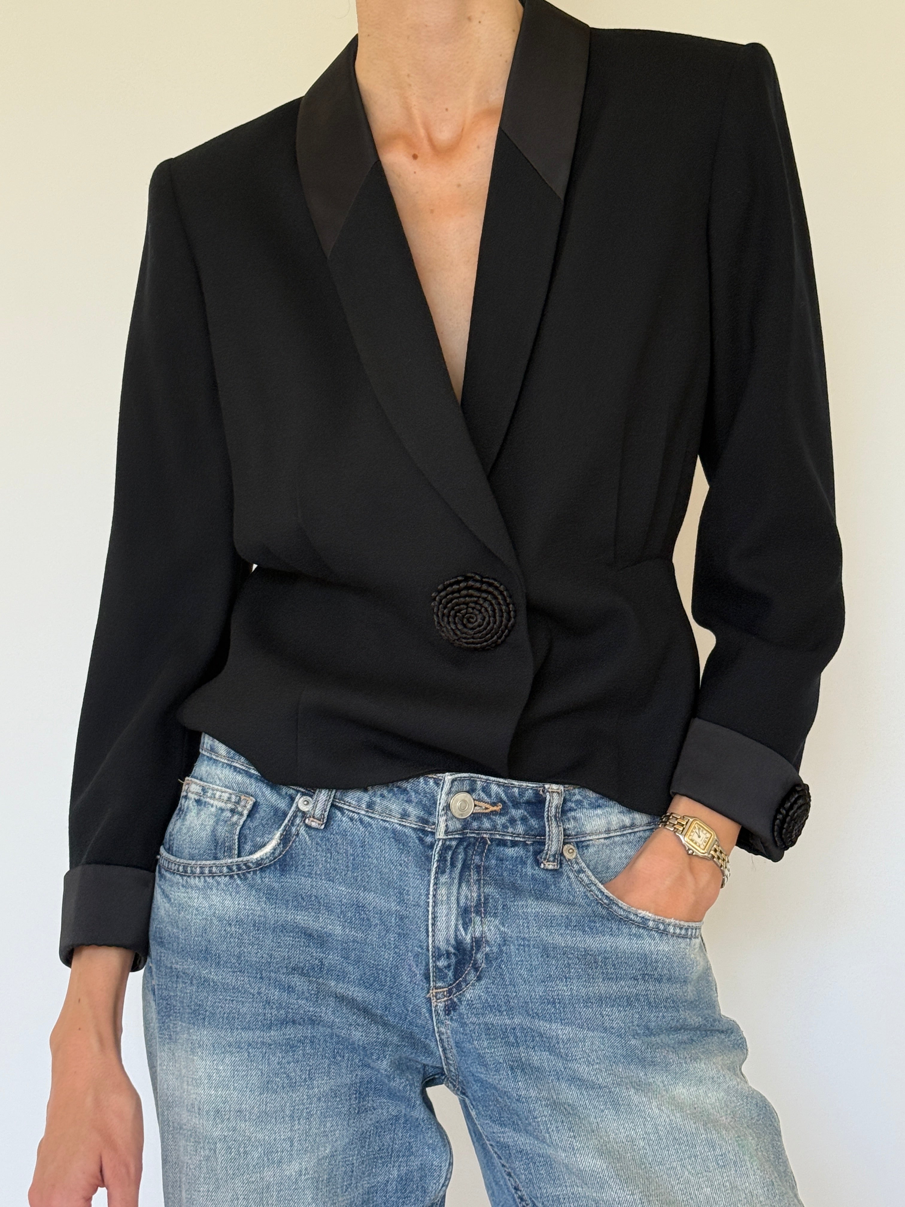 Vintage black evening blazer front view