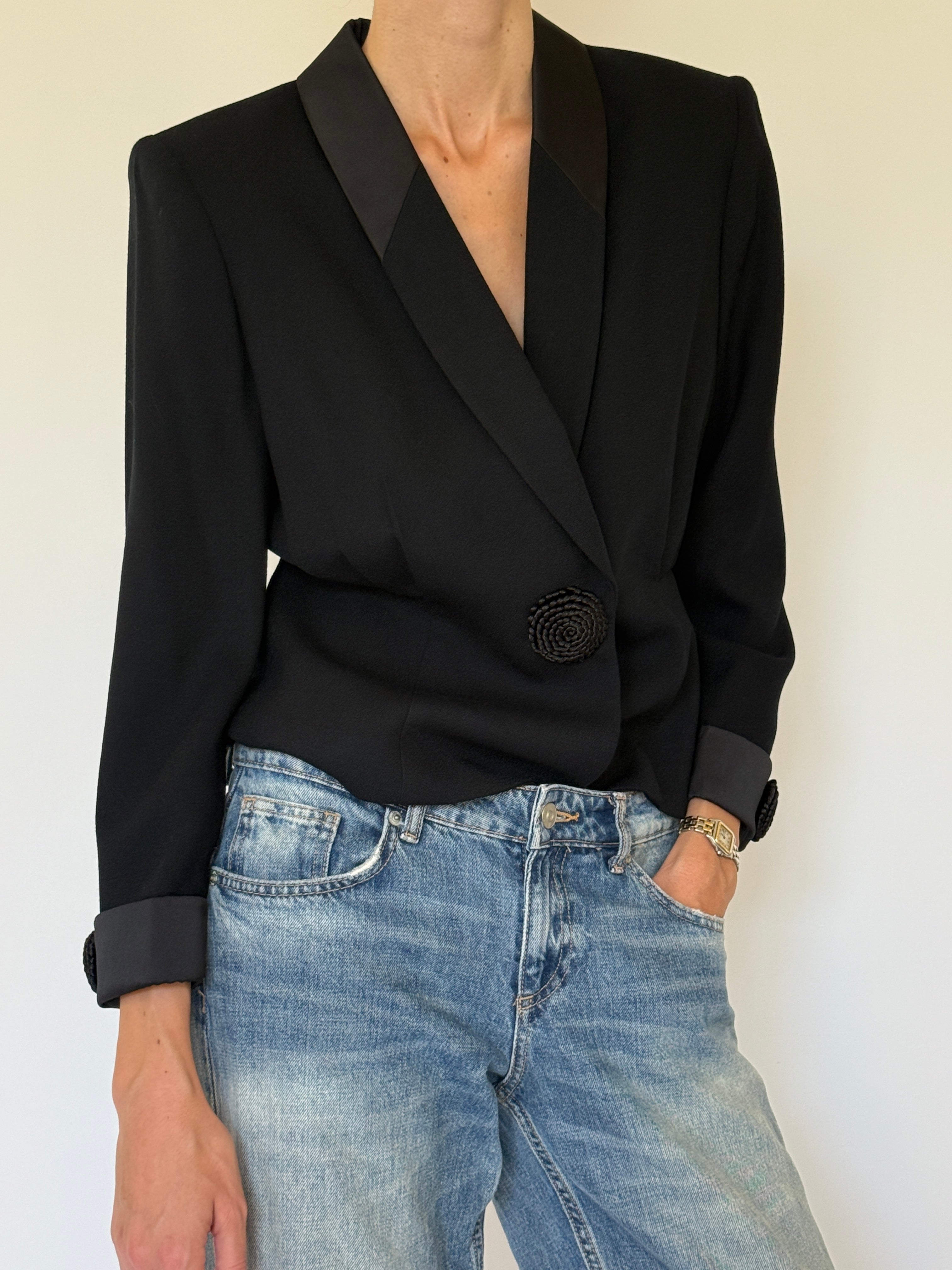 Vintage black evening blazer side view