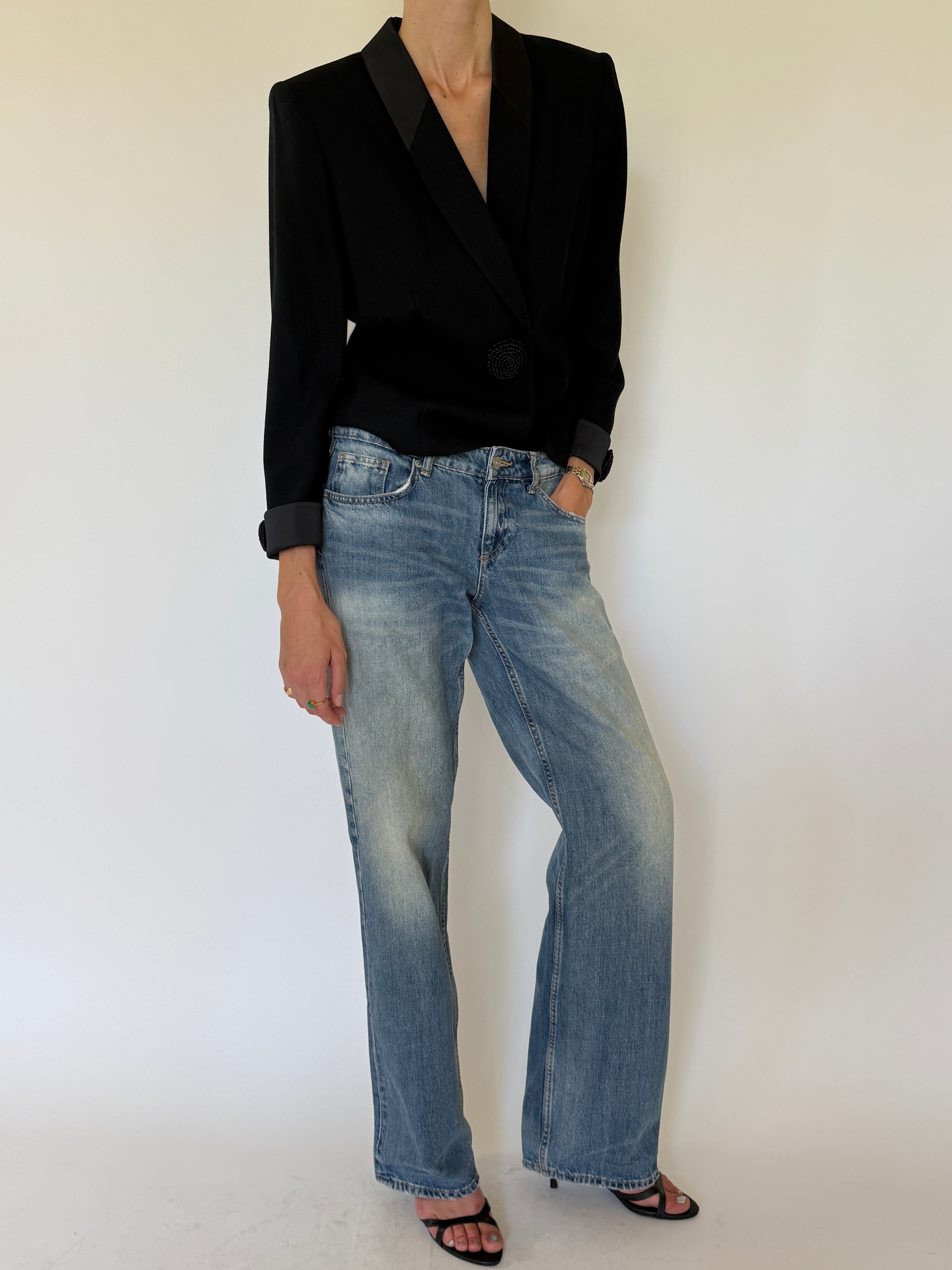 Vintage black evening blazer side view