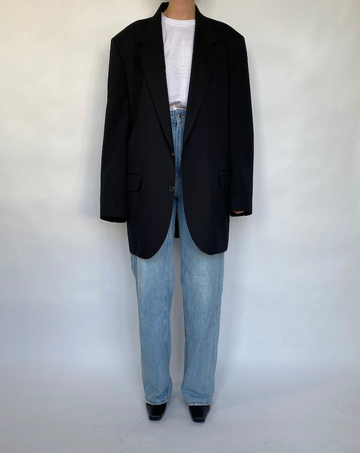 VINTAGE BLACK OVERSIZED WOOL BLAZER 414