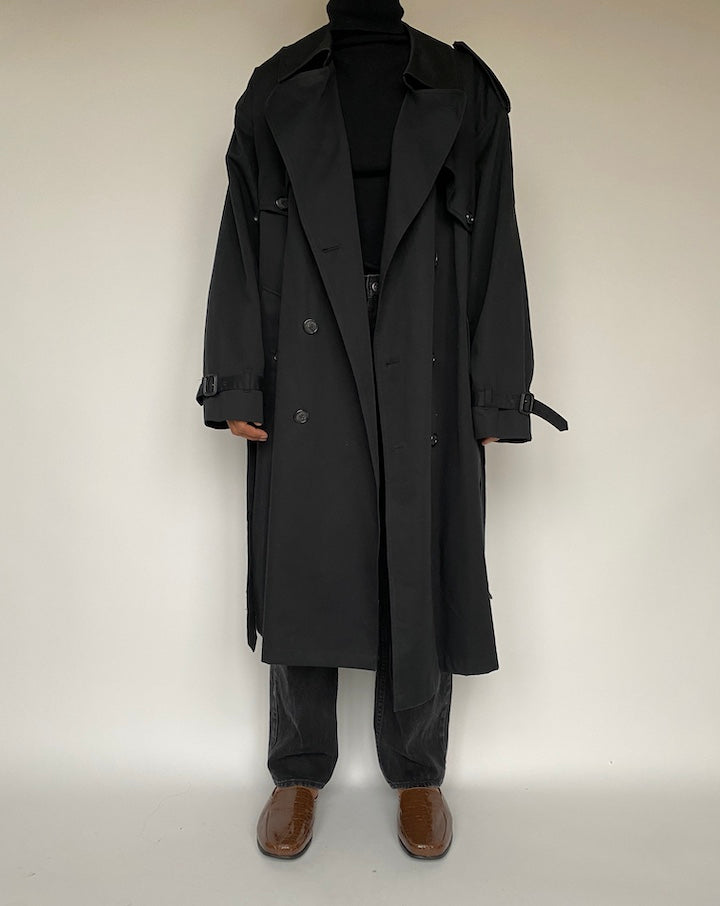 VINTAGE OVERSIZED BLACK TRENCH COAT 1628