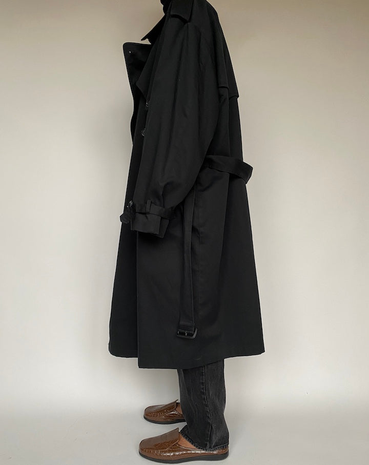 VINTAGE OVERSIZED BLACK TRENCH COAT 1628