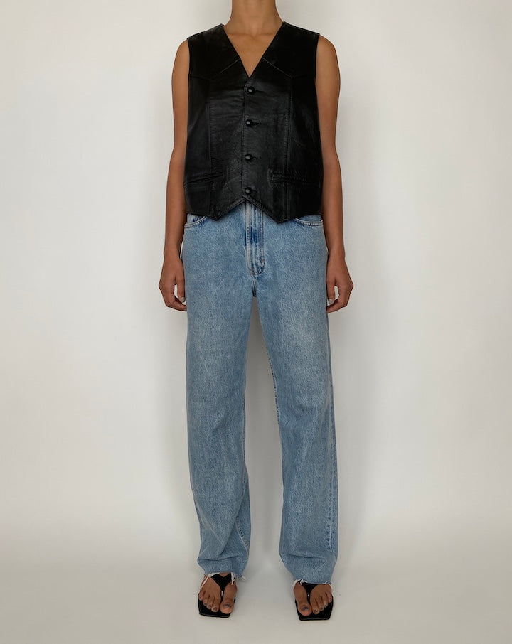 VINTAGE BLACK LEATHER VEST 2414