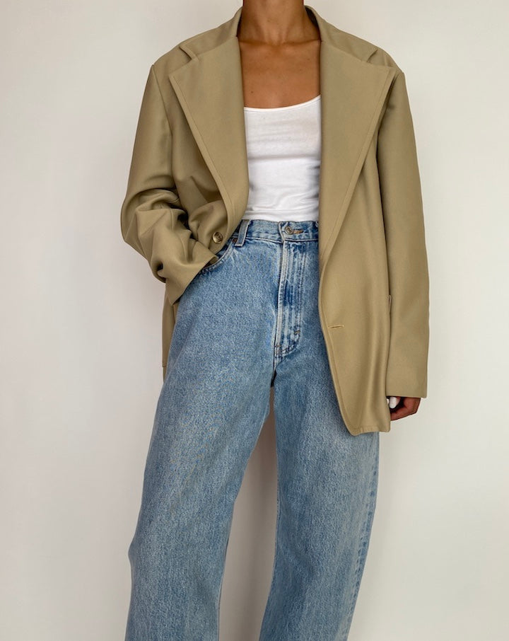 VINTAGE OVERSIZED BEIGE SINGLE BREASTED BLAZER 2983