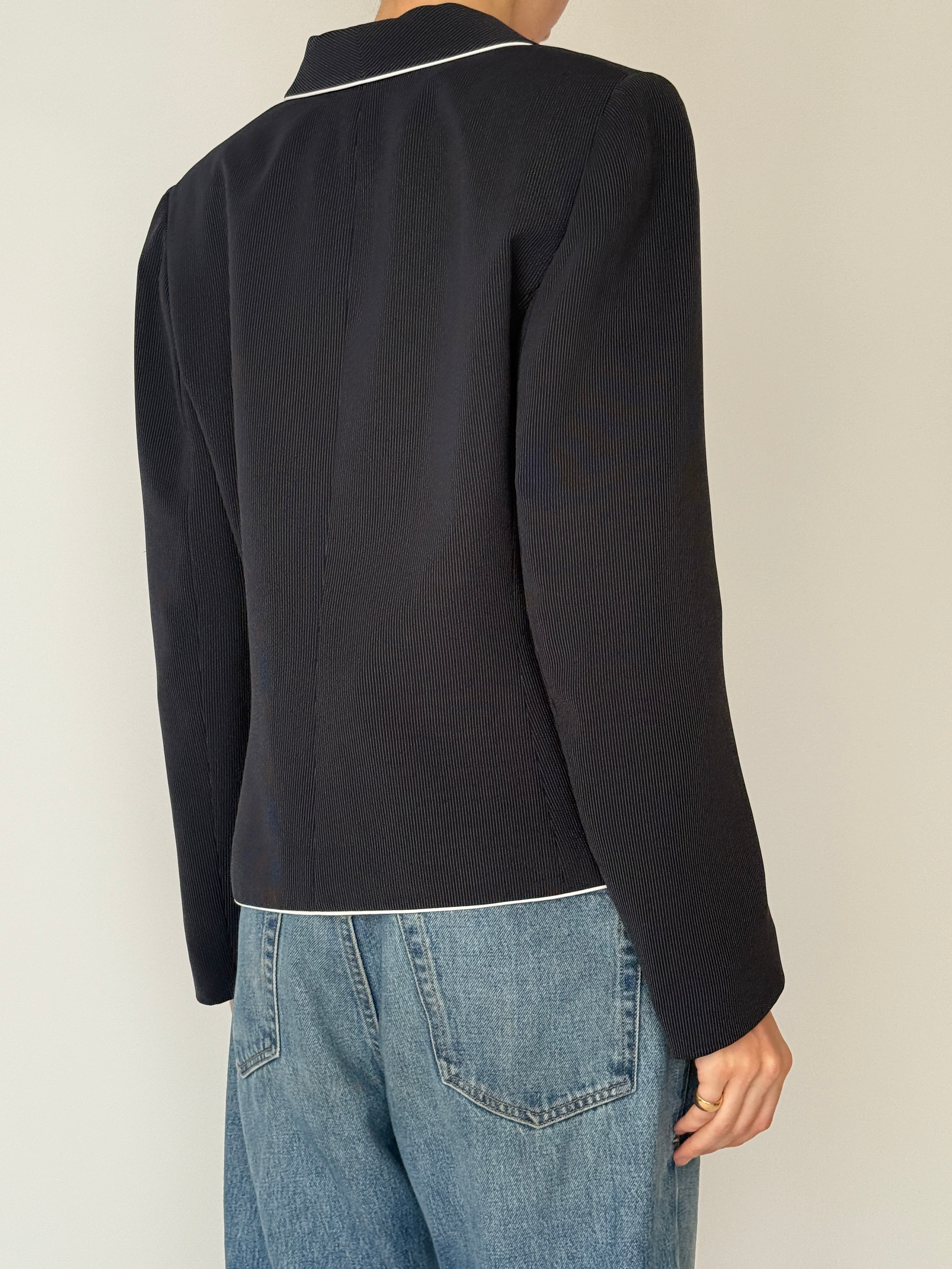 Vintage dark grey piped blazer back view