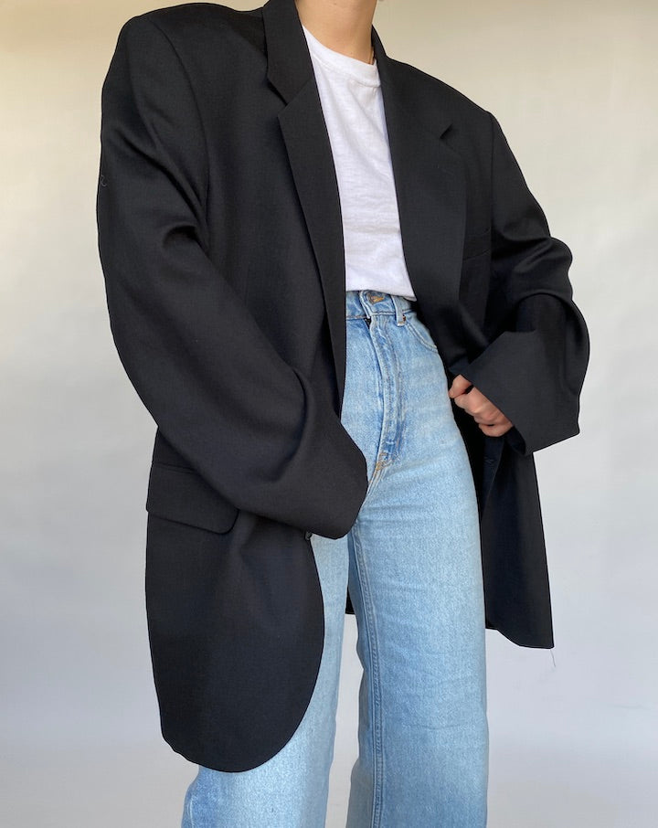 VINTAGE BLACK OVERSIZED WOOL BLAZER 414