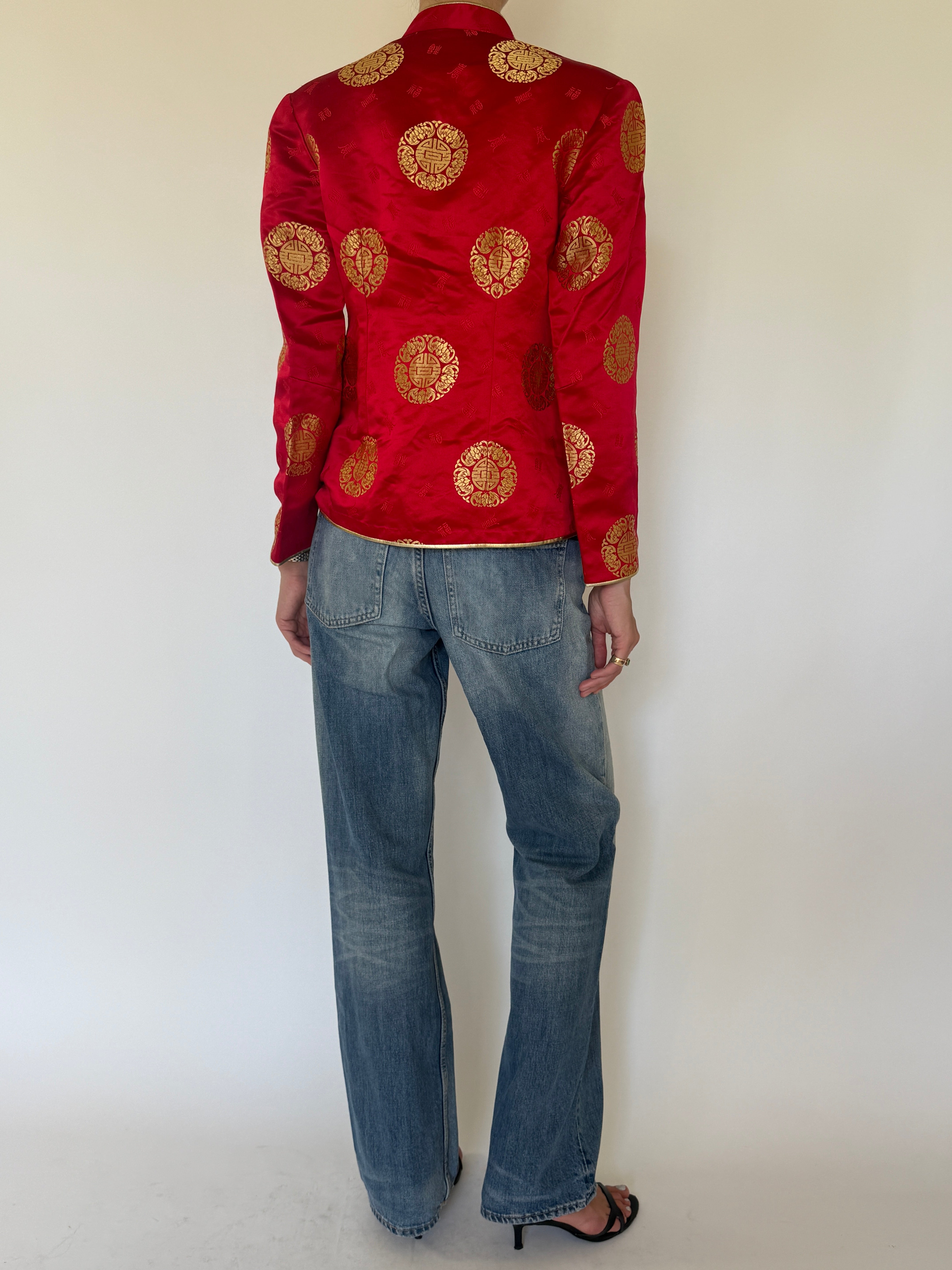 Vintage red brocade jacket back view