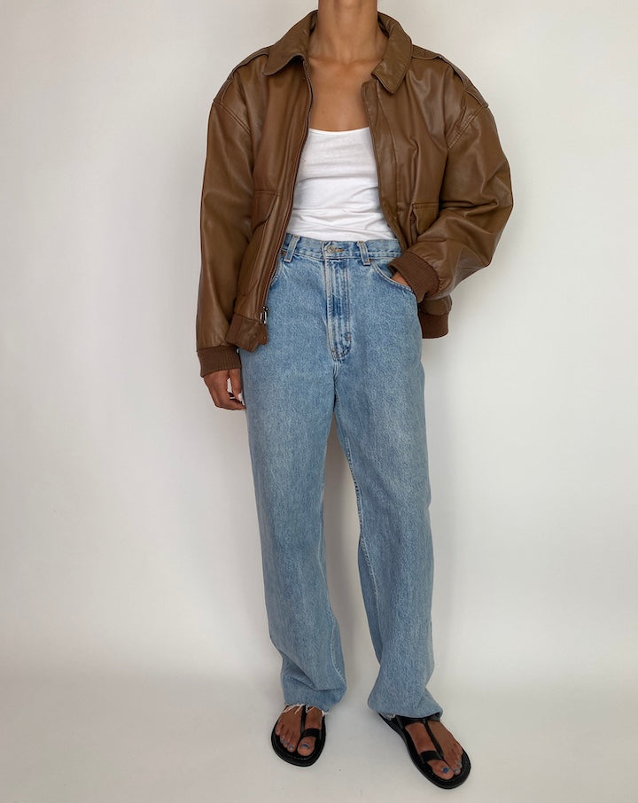 VINTAGE BOXY BROWN LEATHER JACKET 2985