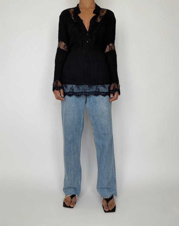 VINTAGE PLEATED BLACK TOP 2417