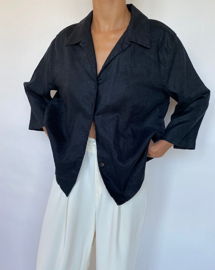 VINAGE BLACK LINEN SHIRT 684