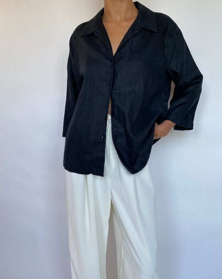 VINAGE BLACK LINEN SHIRT 684