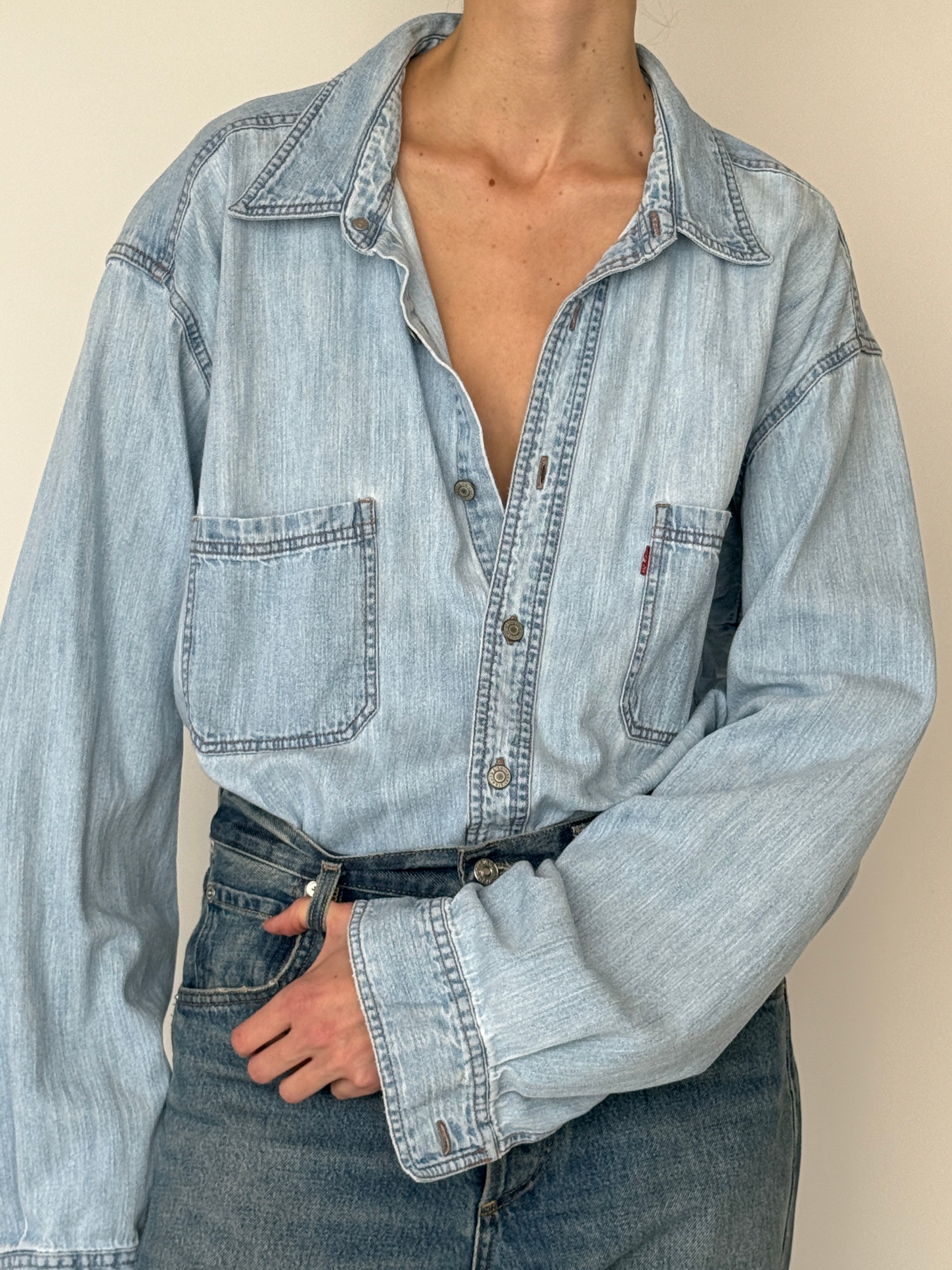 Vintage Levi’s oversized denim shirt light wash front view