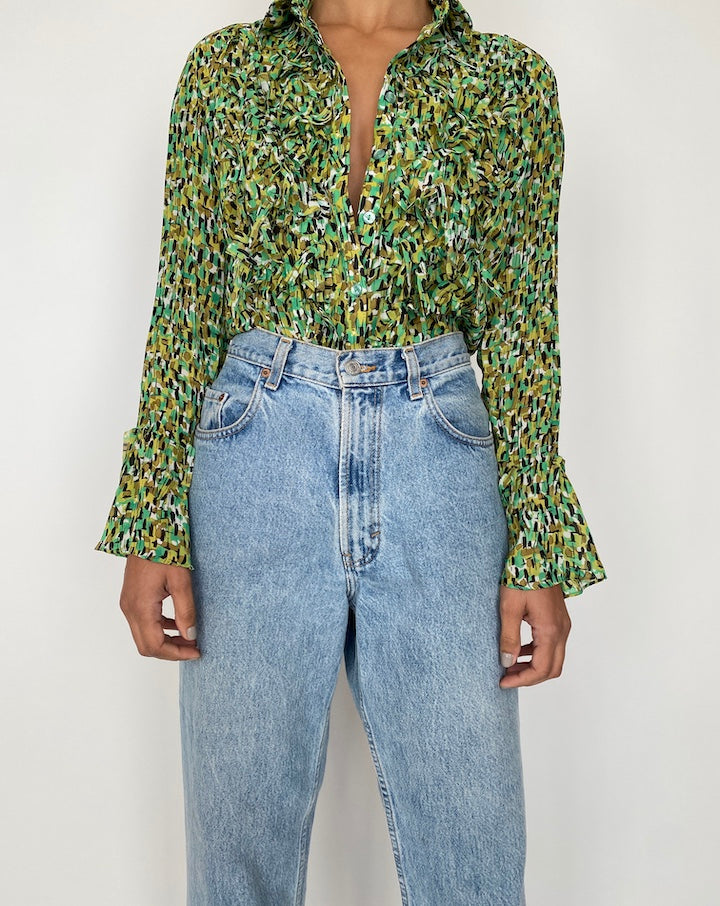 VINTAGE GREEN PATTERNED BLOUSE 2418