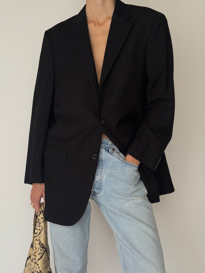 Vintage Pinstripe Blazer Black 6643
