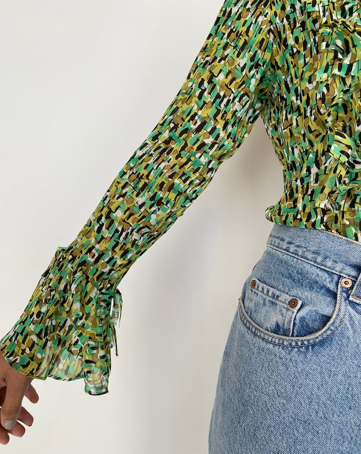 VINTAGE GREEN PATTERNED BLOUSE 2418