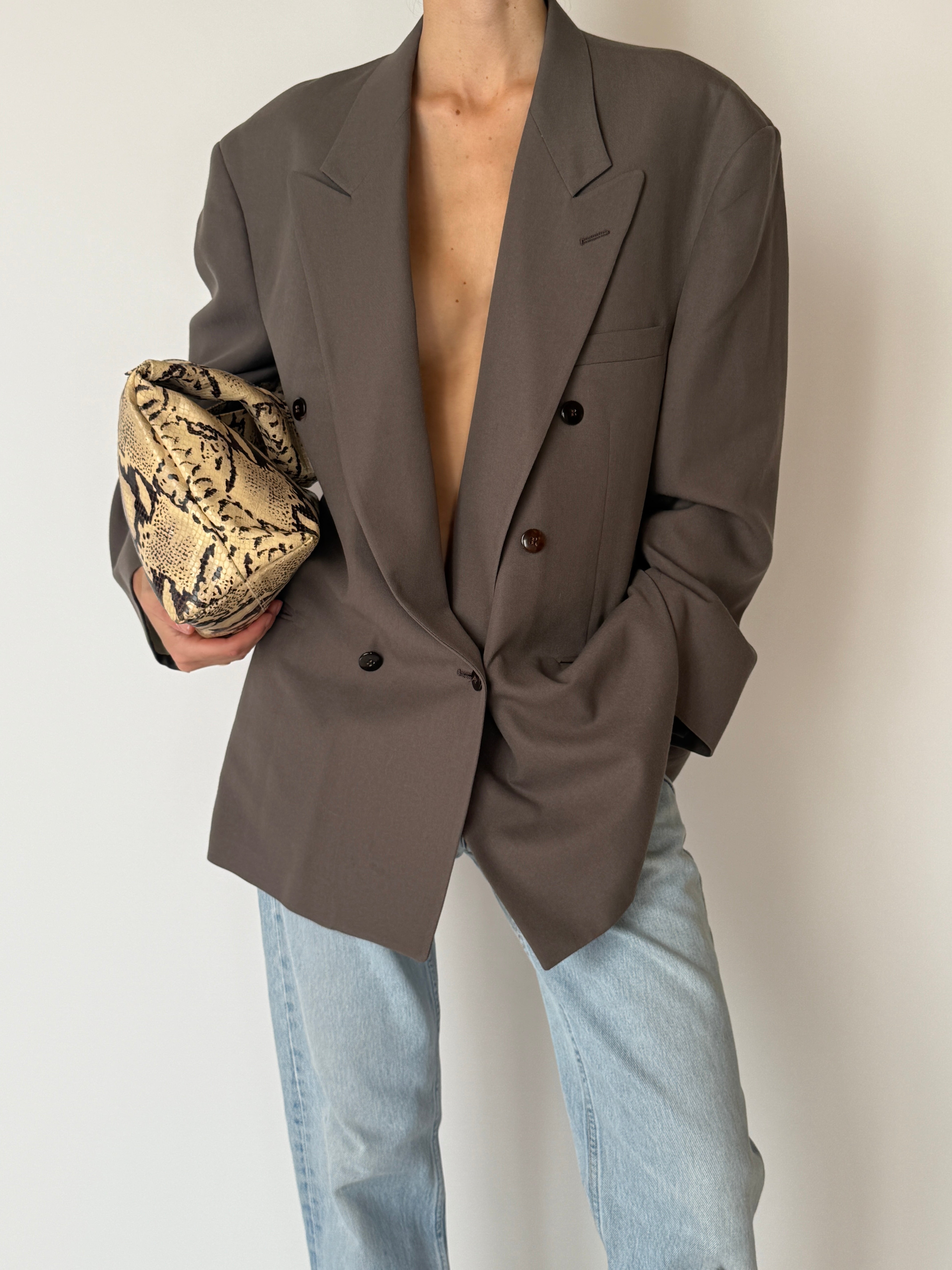 Vintage Oversized Double-Breasted Blazer Taupe 6644
