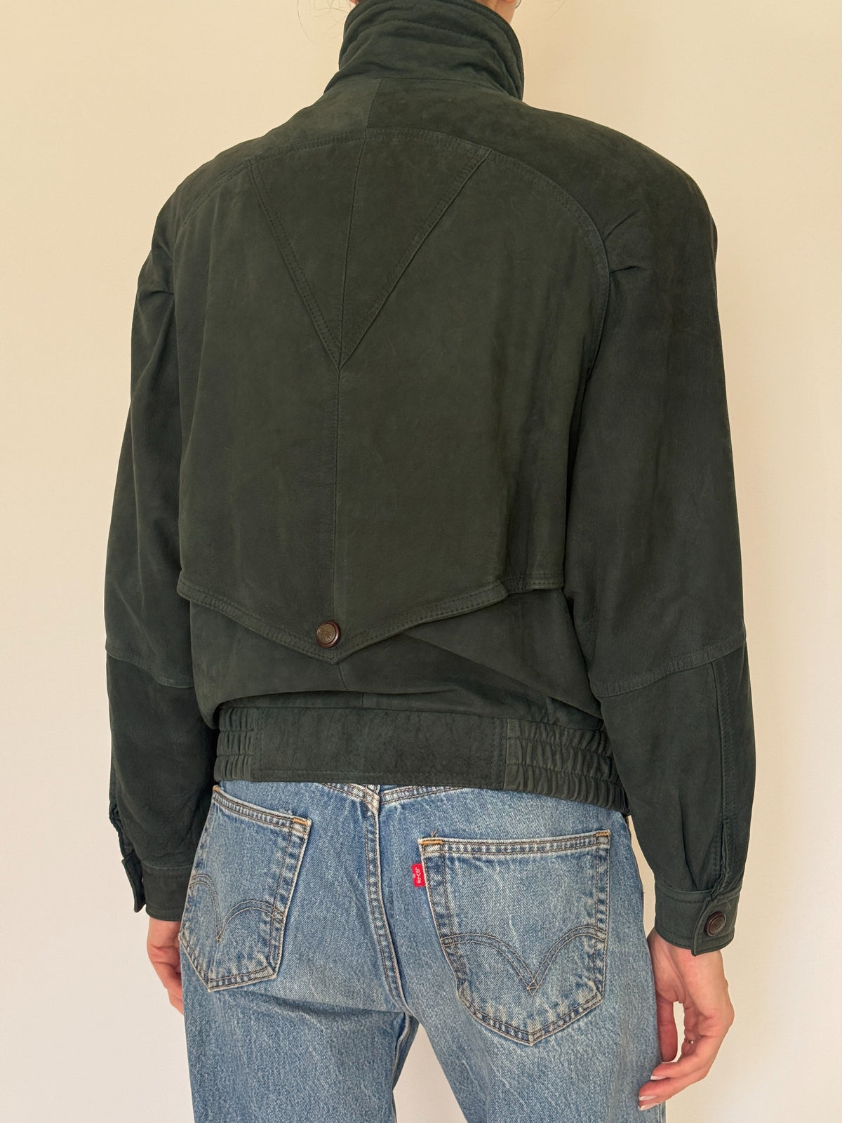 Vintage forest green leather bomber jacket