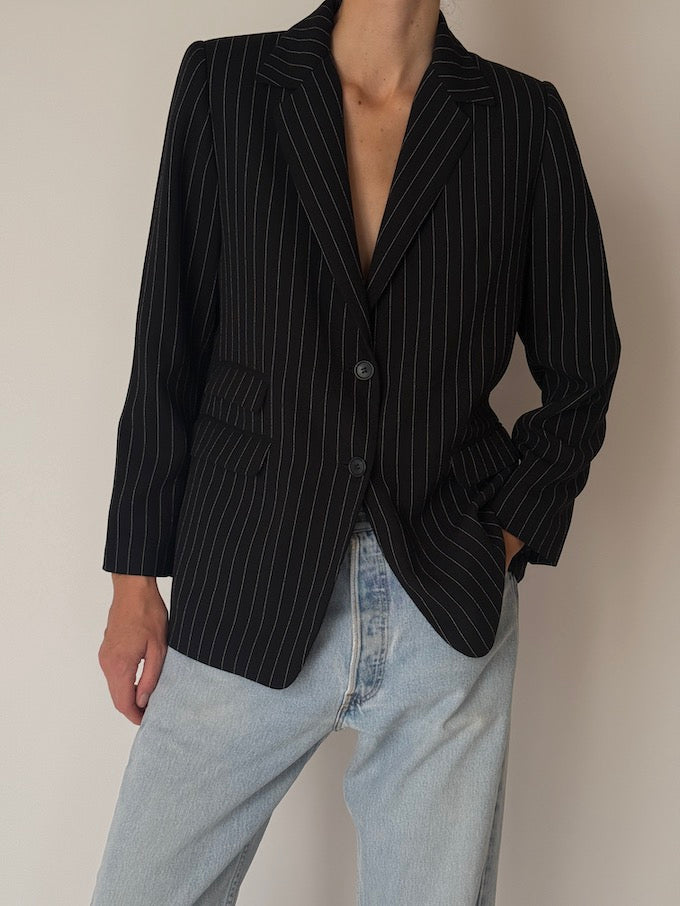 Vintage Pinstripe Blazer Black 6689
