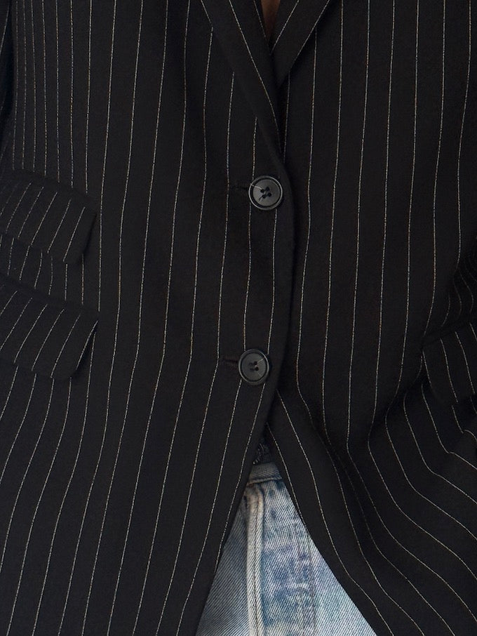 Vintage Pinstripe Blazer Black 6689